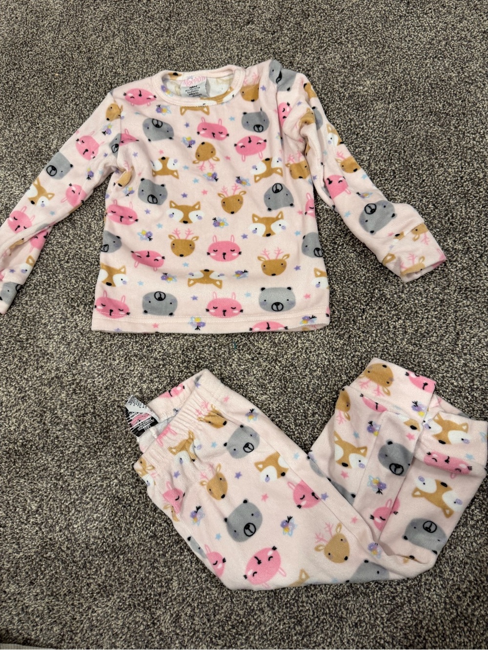 Girls Pink Animal Print Fleece Pajama  Set 18M